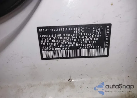 2021 Volkswagen Jetta 1.4T R-Line/1.4T S/1.4T Se из США, поврежденный, VIN 3VWC57BU4MM045269